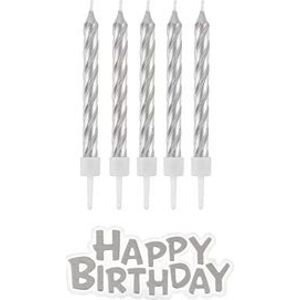 GoDan Svíčky narozeniny - Happy Birthday - stříbrné, 16 ks 7 cm