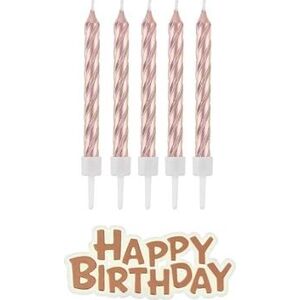 Sviečky narodeniny – happy birthday – rosegold – ružovozlaté –16 ks – 7 cm