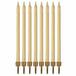 Narodeninové sviečky zlaté s podstavcami dĺžka – 10 cm – 8 ks