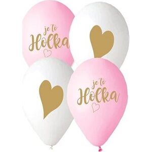Balónik s českou potlačou je to dievča! – ružová a biela – 30 cm – 5 ks