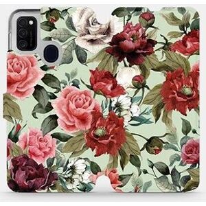 Flipové puzdro na mobil Samsung Galaxy M21 – MD06P Ruže a kvety na svetlo zelenom pozadí