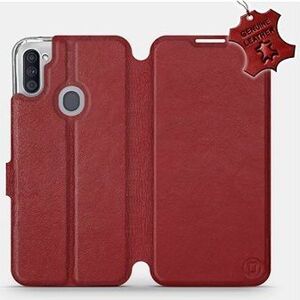 Flipové puzdro na mobil Samsung Galaxy M11 – Tmavo červené – kožené – Dark Red Leather