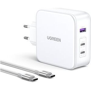 Ugreen USB-A+2*USB-C 140W GaN Tech Fast Charger with C to C Cable 2M EU White